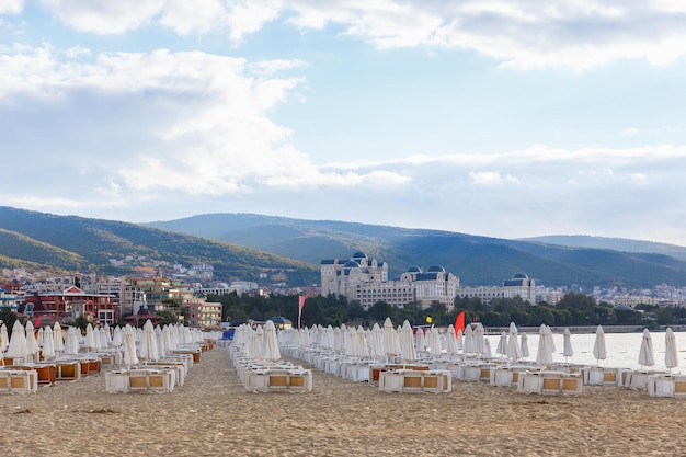 Parasols et chaises longues