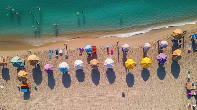 Parasols colorés sur une plage ensoleillée Generative AI