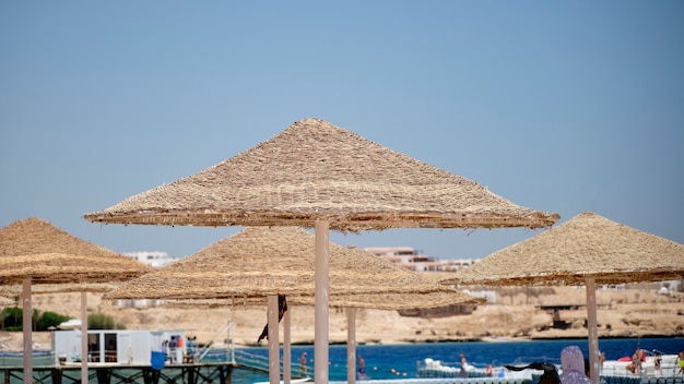 Parasols du soleil sur la plage.