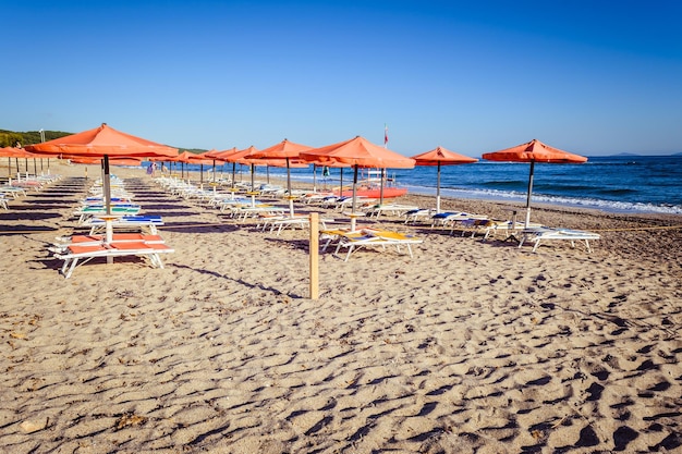 Parasols sur la plage le matin