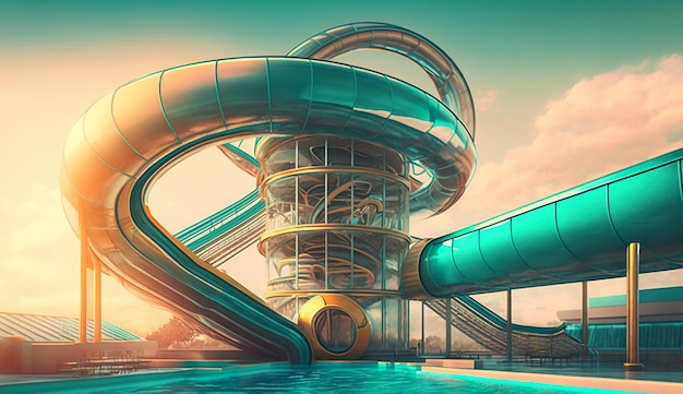 Parc aquatique futuriste ai générer