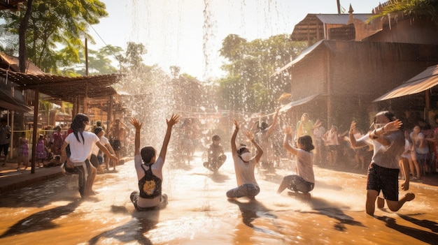 un parc aquatique avec des gens qui jouent dans l'eau