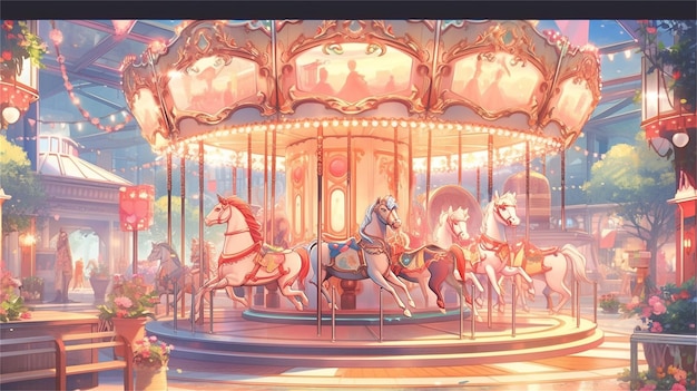 Photo parc d'attractions avec carrousel illustration vectorielle de dessin animé d'un parc d'attraction