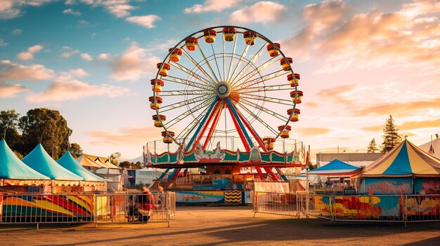 Photo un parc d'attractions coloré et lumineux