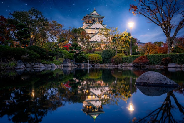 Parc d'automne au château d'Osaka la nuit