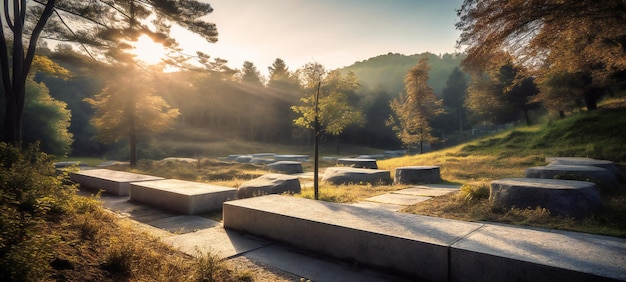 Parc en béton sur la colline avec ciel ensoleillé