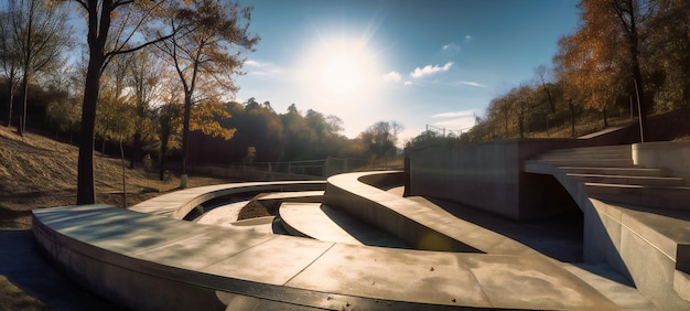 Parc en béton sur la colline avec ciel ensoleillé