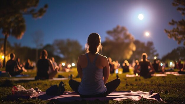 Un parc communautaire transformé en un lieu enchanteur pour une expérience de yoga à la pleine lune