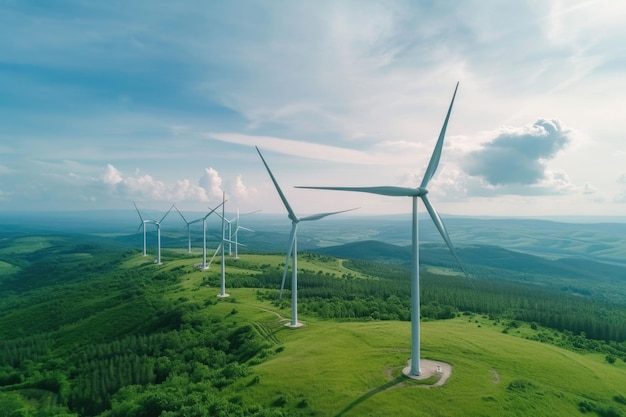 Parc éolien avec de hautes turbines pour l'énergie verte