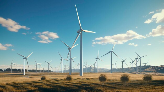 un parc éolien avec une rangée de turbines éoliennes en arrière-plan