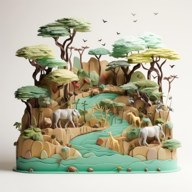 Le parc national du Serengeti de Mara et le Serengeti en Tanzanie avec un artisanat 3D et un arrière-plan isolé