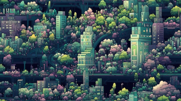 Parc de pixels de la ville futuriste