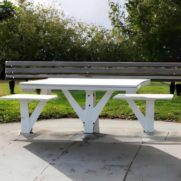 Parc de tables blanches avec fond de banc