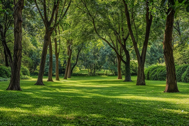 Un parc verdoyant avec beaucoup d'arbres et de feuillage