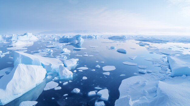 Parcourez la nature sauvage avec un grand plan d'eau entouré d'icebergs et de Blue Ice