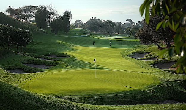 un parcours de golf avec un club de golf sur le dessus