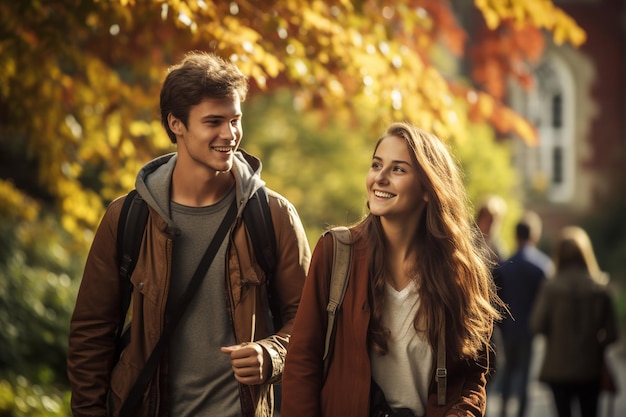 Parcours vers l'éducation Couple d'étudiants marchant IA générative