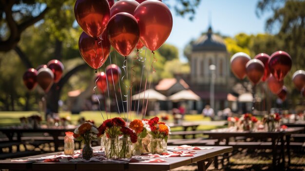 Photo des parcs décorés de ballons pour faire la fête