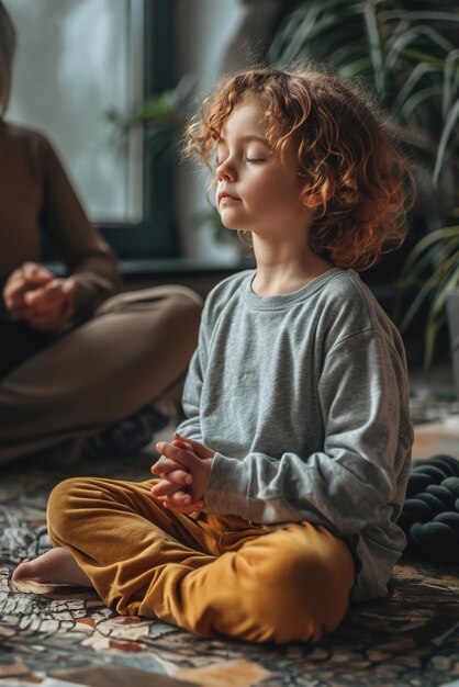 Photo un parent et un enfant pratiquant des exercices de pleine conscience ensemble