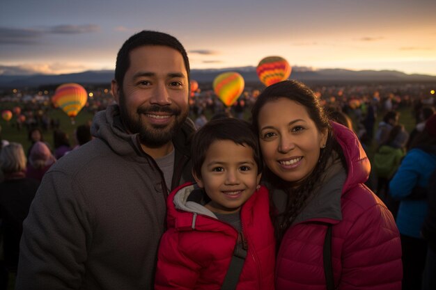 Photo parents and kids on a hot air balloon festival