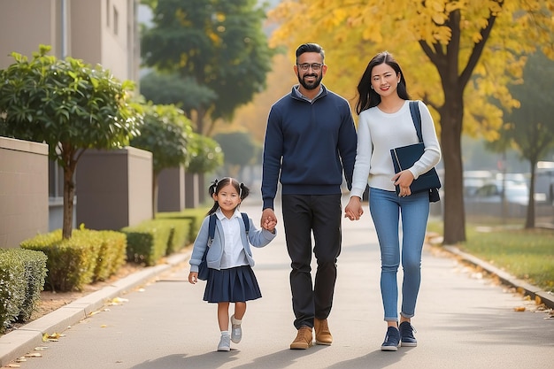 Les parents emmènent leur enfant à l'école