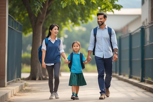 Les parents emmènent leur enfant à l'école