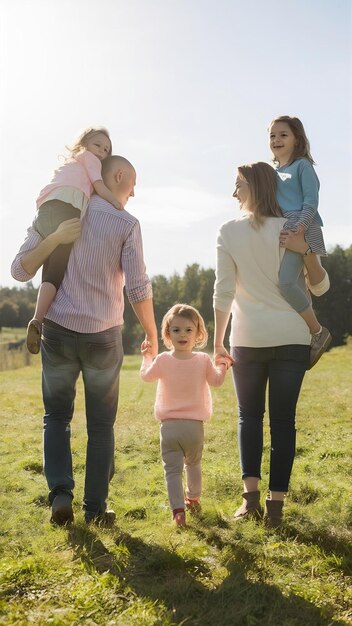 Des parents avec des enfants par une journée ensoleillée