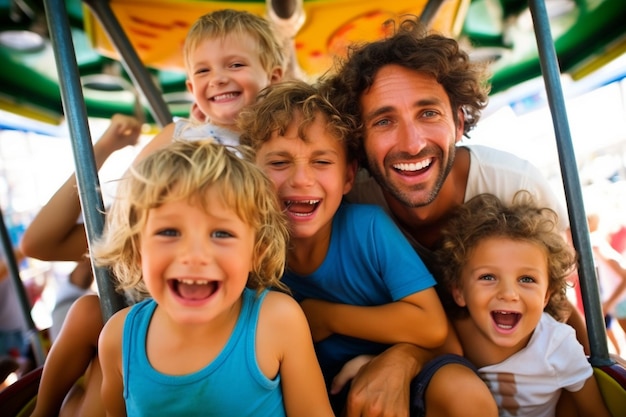 Des parents et des enfants sur une roue de Ferris