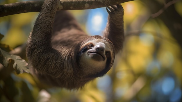 Un paresseux suspendu à un arbre au costa rica