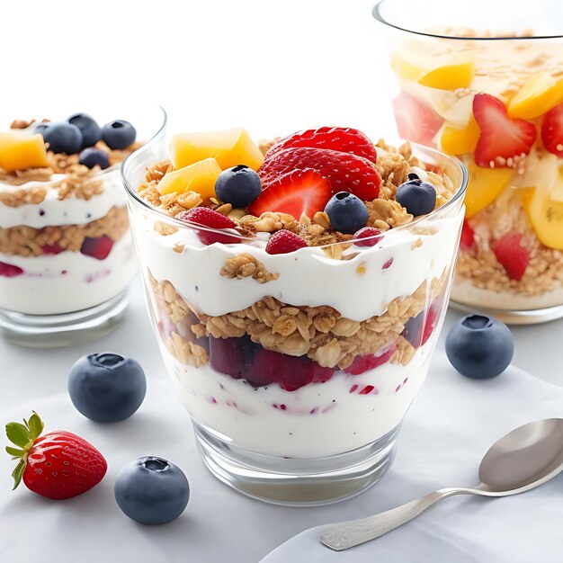 Photo parfait au yaourt, fruits et granola