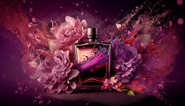 Parfum avec arôme floral éclaté Generative AI