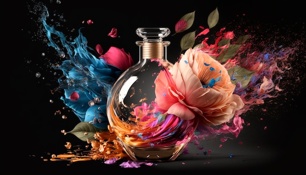 Photo parfum avec arôme floral éclaté generative ai