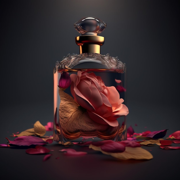 Parfum féminin avec des pétales de rose tirés de l'art généré par Canon Ai