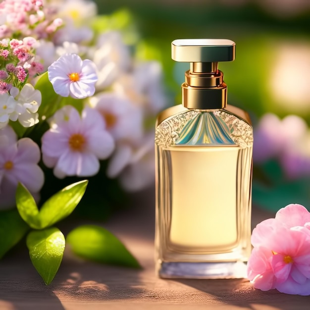 Parfum de luxe au parfum floral pour les femmes dans le jardin fleuri Generative AI