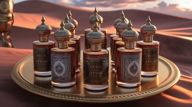 Photo parfums arabes oud attar dans de petites bouteilles