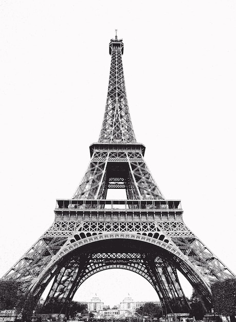 Paris Tour Eiffel - style carte postale rétro noir et blanc.