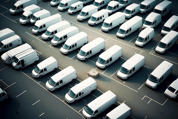 Parking avec beaucoup de fourgonnette blanche