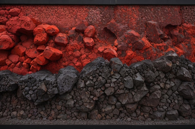 Photo paroi de roche volcanique de lave rouge