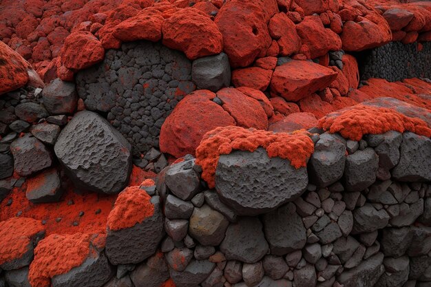 Photo paroi de roche volcanique de lave rouge