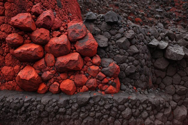 Photo paroi de roche volcanique de lave rouge