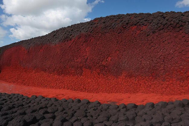 Photo paroi de roche volcanique de lave rouge
