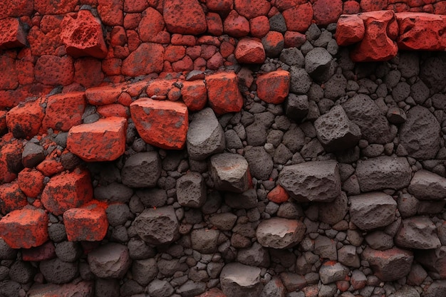 Photo paroi de roche volcanique de lave rouge