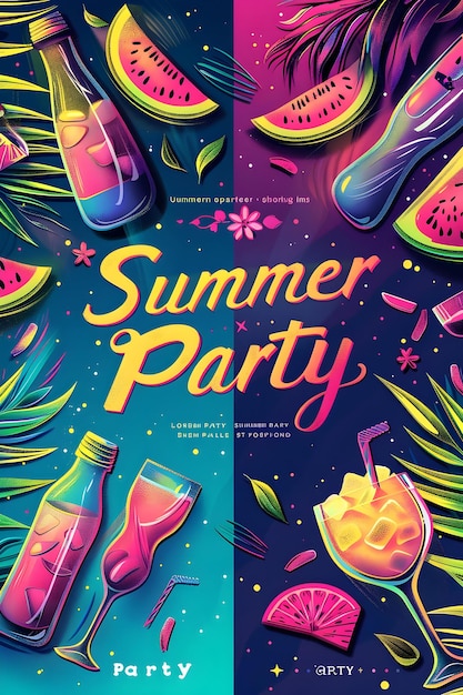 Photo parole de fête d'été coloré d'été floral conception de typographie heureux d'été d'arrière-plan de fête