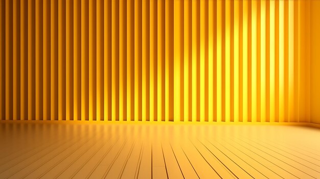 Parquet en bois brun mur ondulé jaune vif moderne et lumineux au soleil Ai Generative