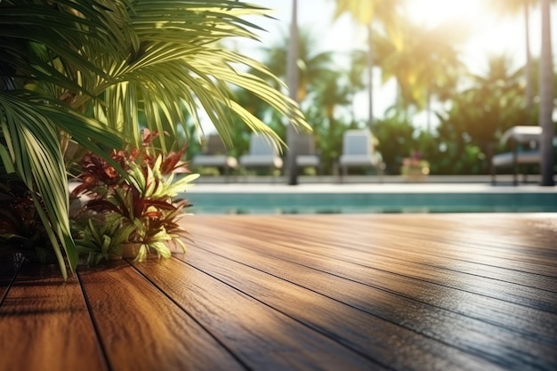 Parquet vide près de la piscine