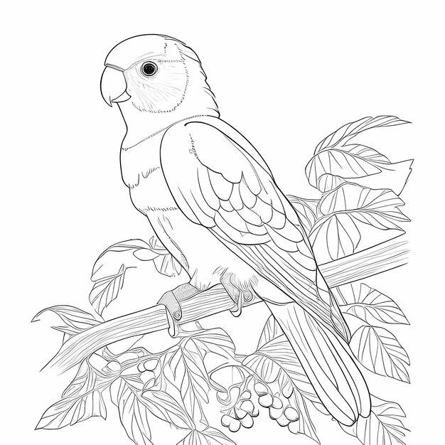 Parrot capricieux amusant pour les enfants Page à colorier avec un fond blanc