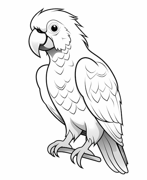 Photo parrot gris africain mignon à colorier page de dessin animé et noir et blanc