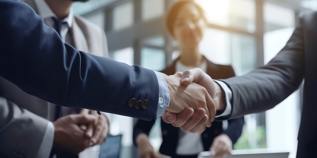Partenaires commerciaux prospères Divers hommes d'affaires se serrant la main dans un cadre d'entreprise Generative AI