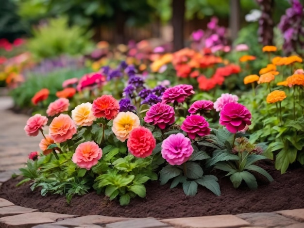 Des parterres de fleurs multicolores dans le parc Beaucoup de belles fleurs d'été