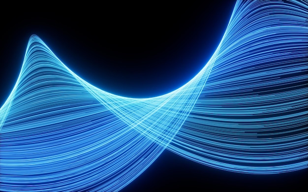 Des particules brillantes abstraites, des traces de lumière magique, de l'énergie, des particules de mouvement, un dessin numérique.